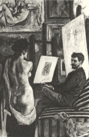 Félicien Rops- Rops in seinem Atelier mit Modell.jpg